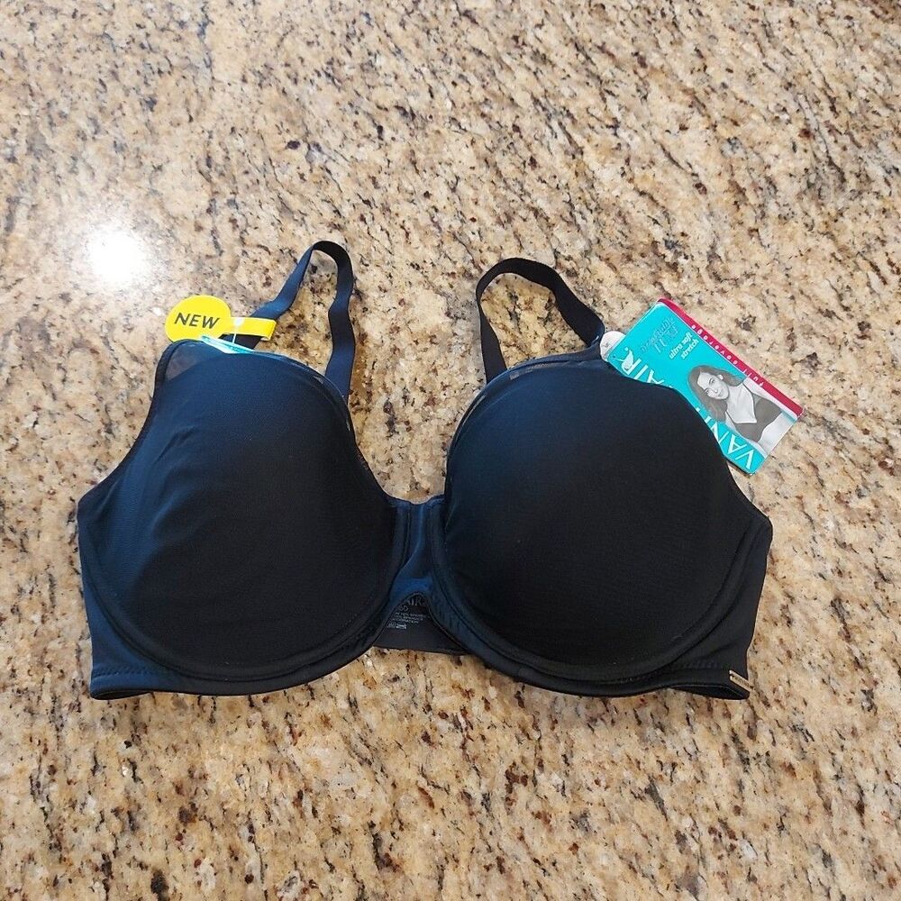 VANITY FAIR Bra 36D T-Shirt Bra 75291 Breathable Luxe Full Coverage Black NWT